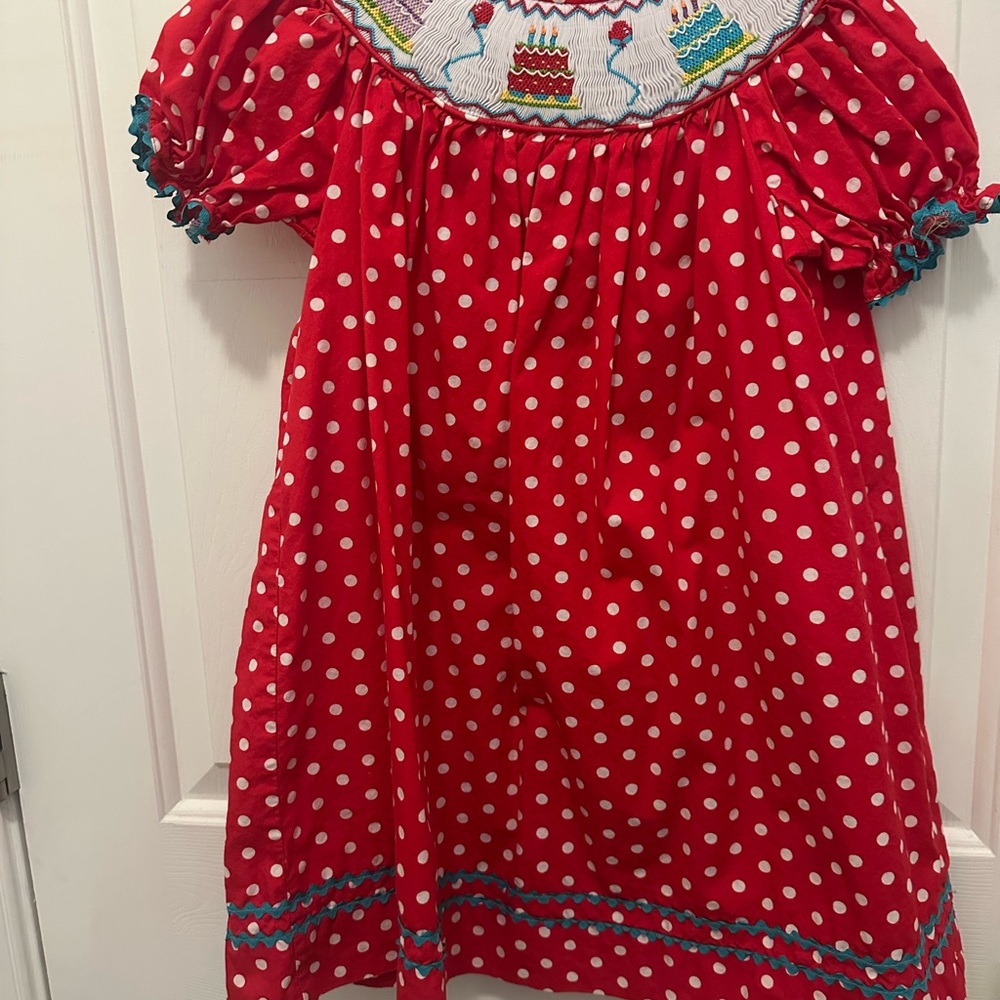 Red Polka Dot Dress with Embroidered Detail